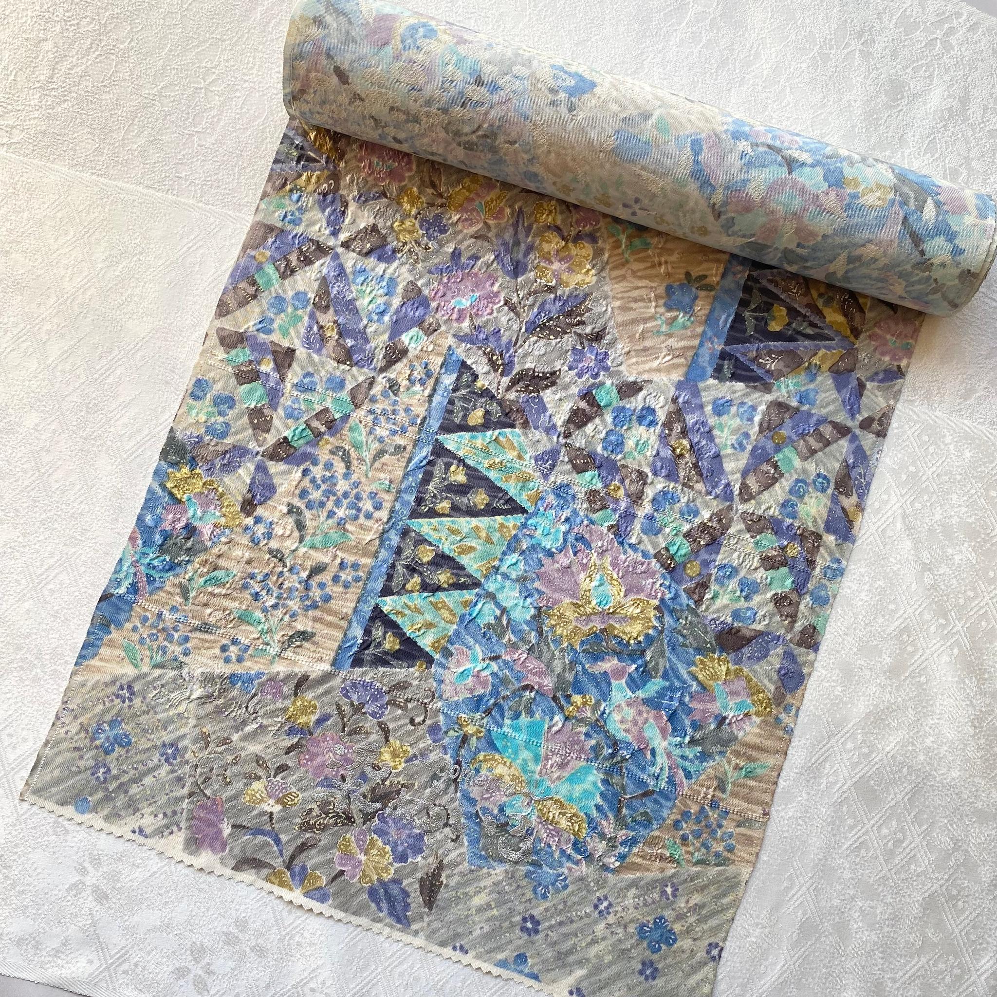 《未仕立て》手染め摺型友禅ふくれ帯 全通京更紗柄【花】 | 4枚目